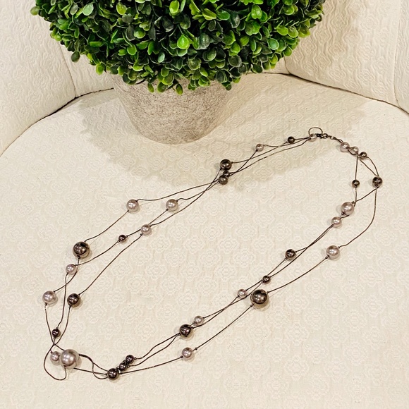 JN30-BUNDLE ONLY Triple Strand Drape Gray Pearl Beaded Necklace - Picture 3 of 6
